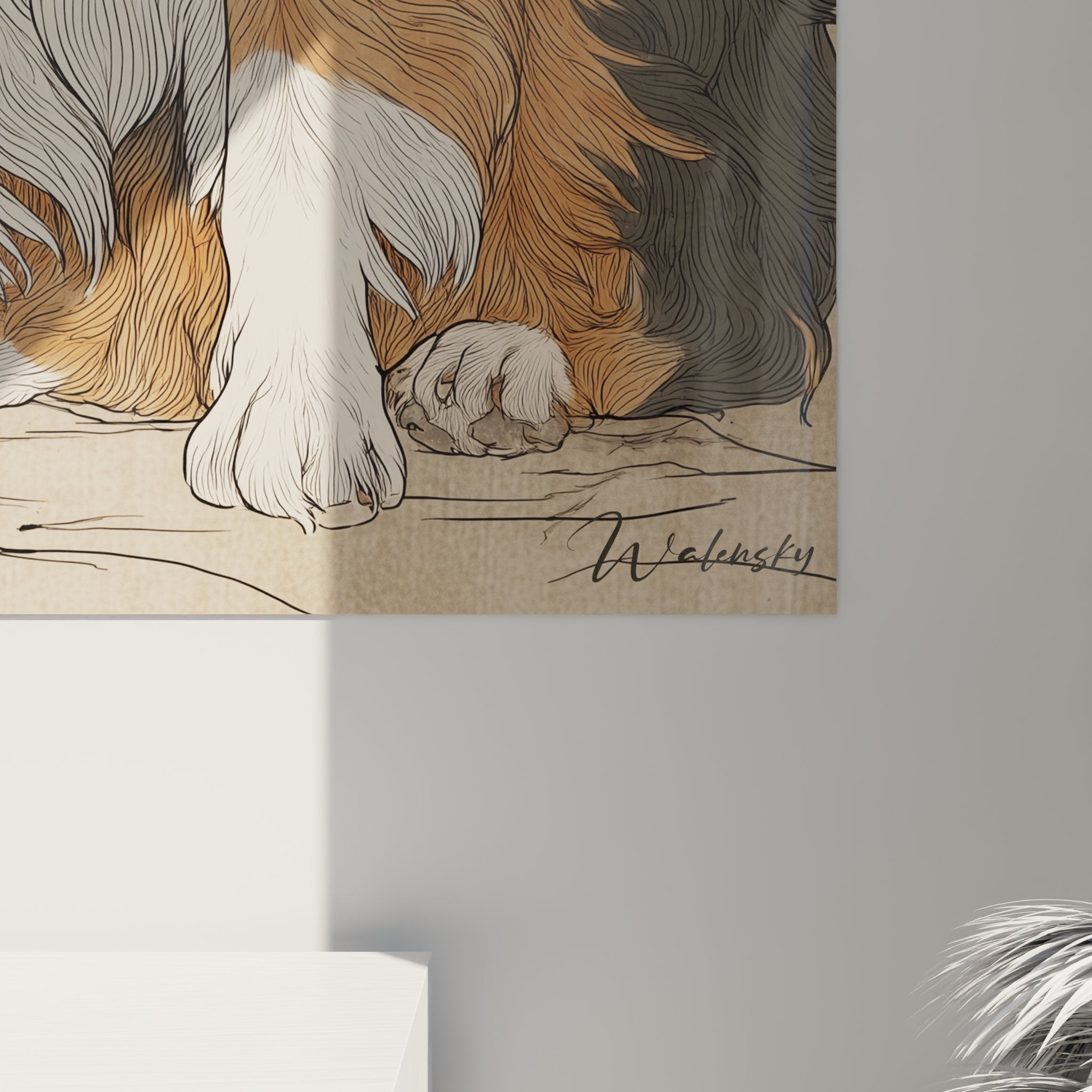Wandbild Australian Shepherd Wohnzimmer Wanddekoration Hundeportrait dreifarbig elegant