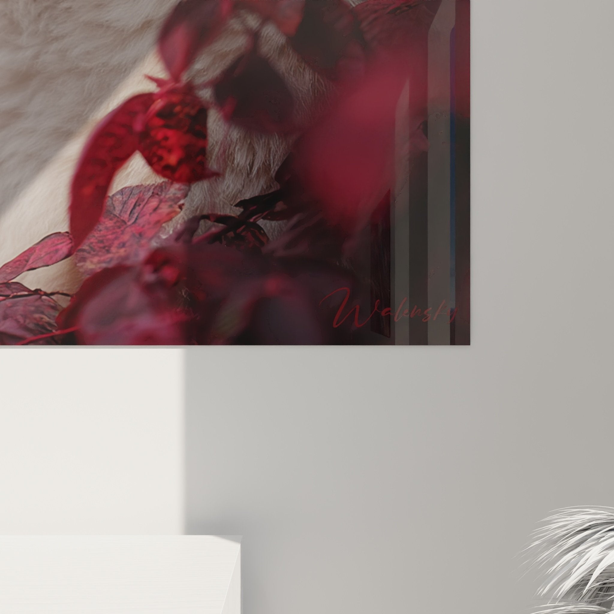 Vue ensemble tableau mural Berger Blanc Suisse décoration intérieur élégant portrait canin