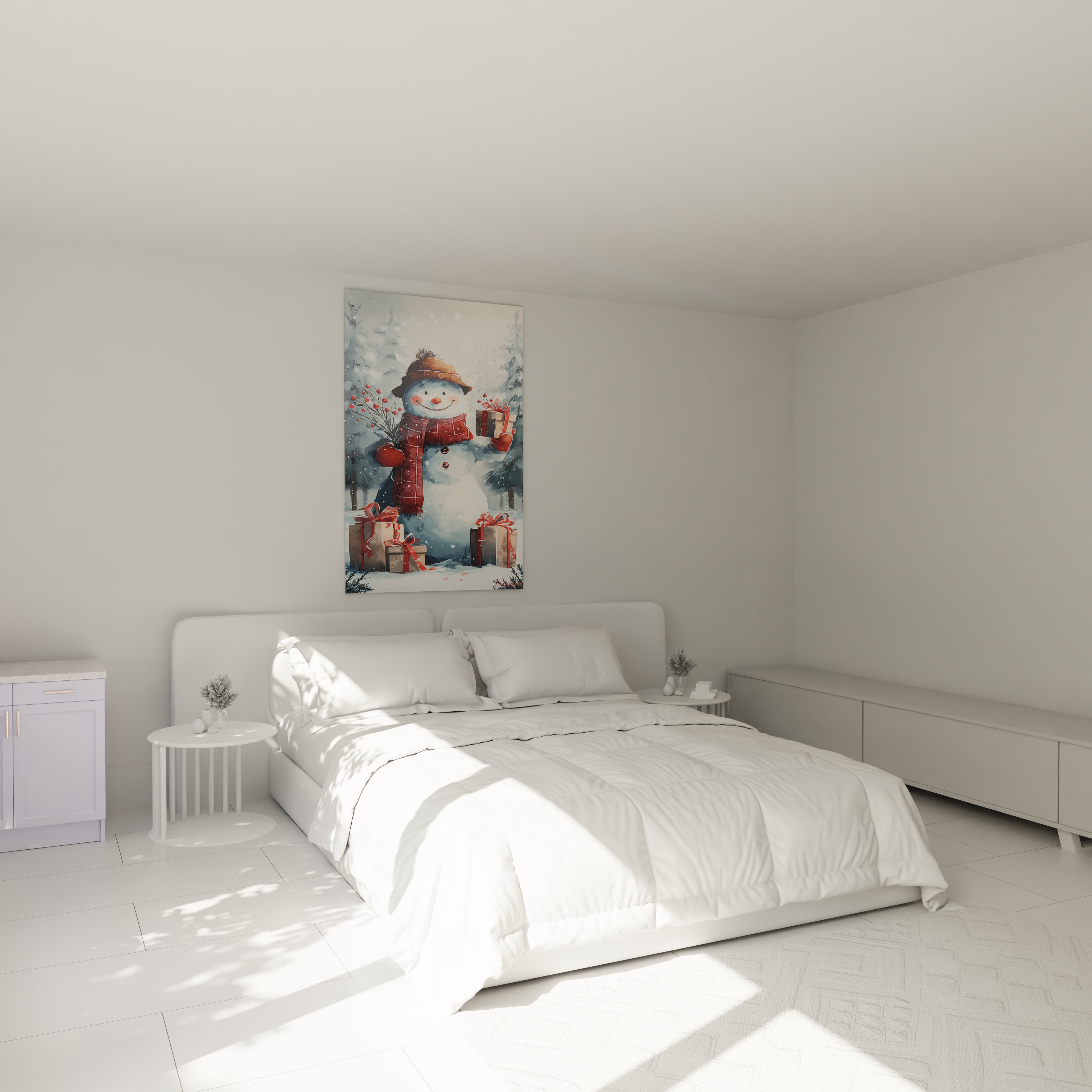 Tableau mural bonhomme de neige Noël décoratif pour une ambiance festive dans une chambre moderne