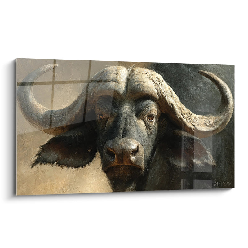 Buffalo painting with imposing horns - Majestic gaze - buffalo edition