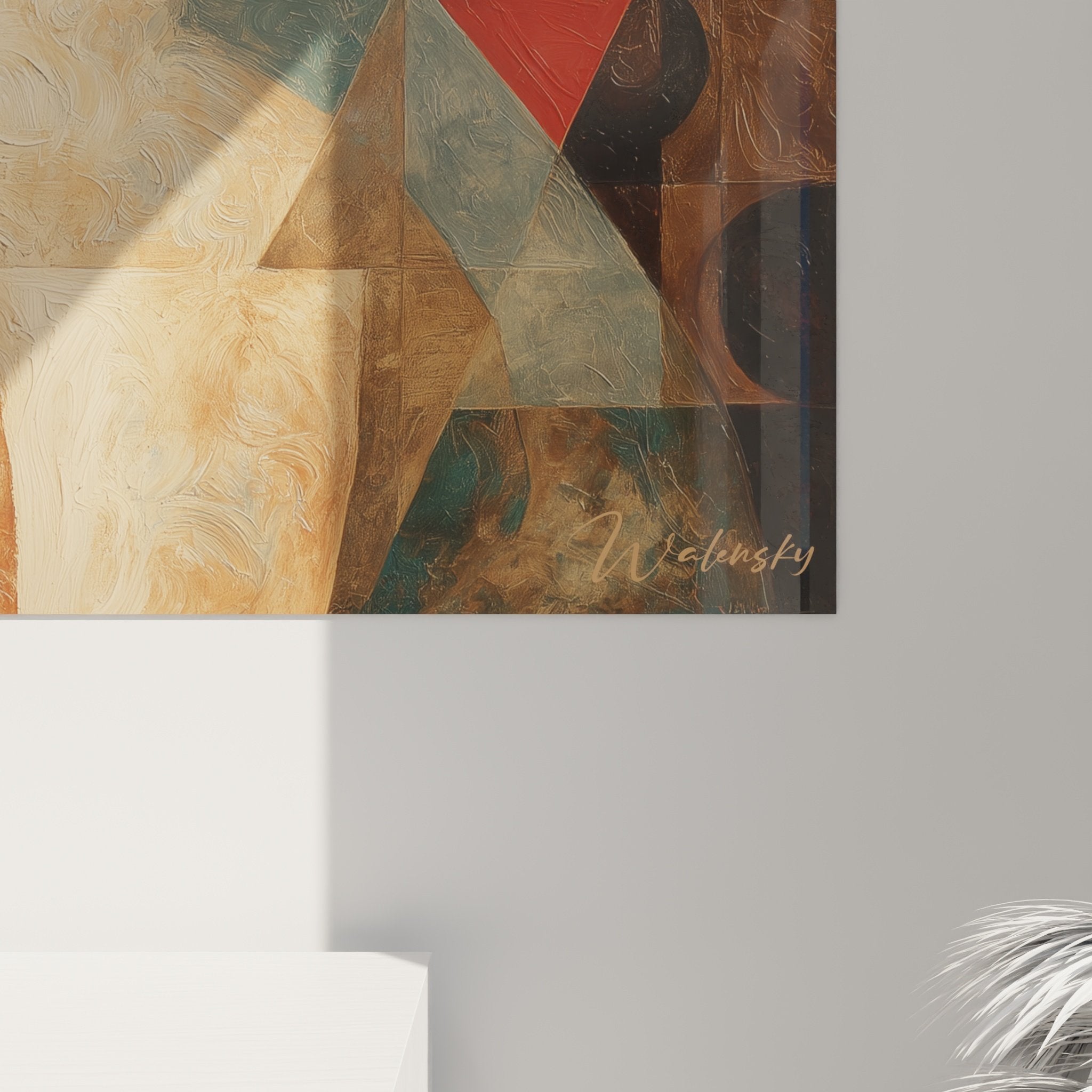 Übersicht des geometrischen Pudel-Wandbildes in elegantem, zeitgenössischem Interieur