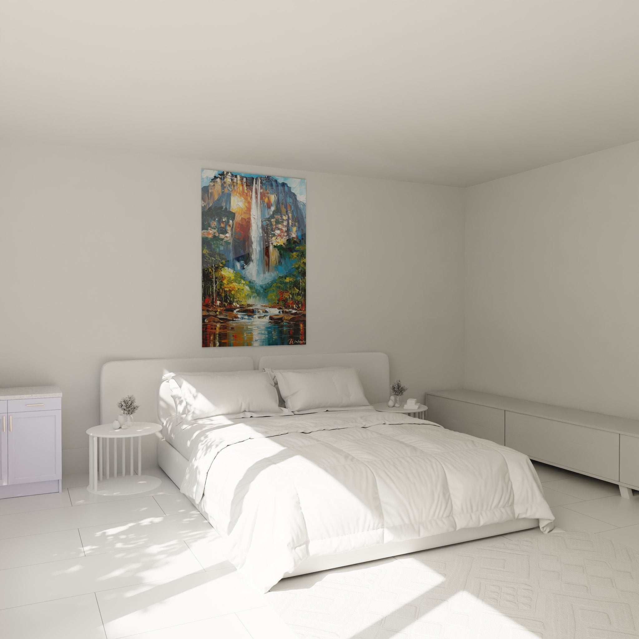 Tableau mural cascade dans chambre moderne avec chute d'eau majestueuse déco