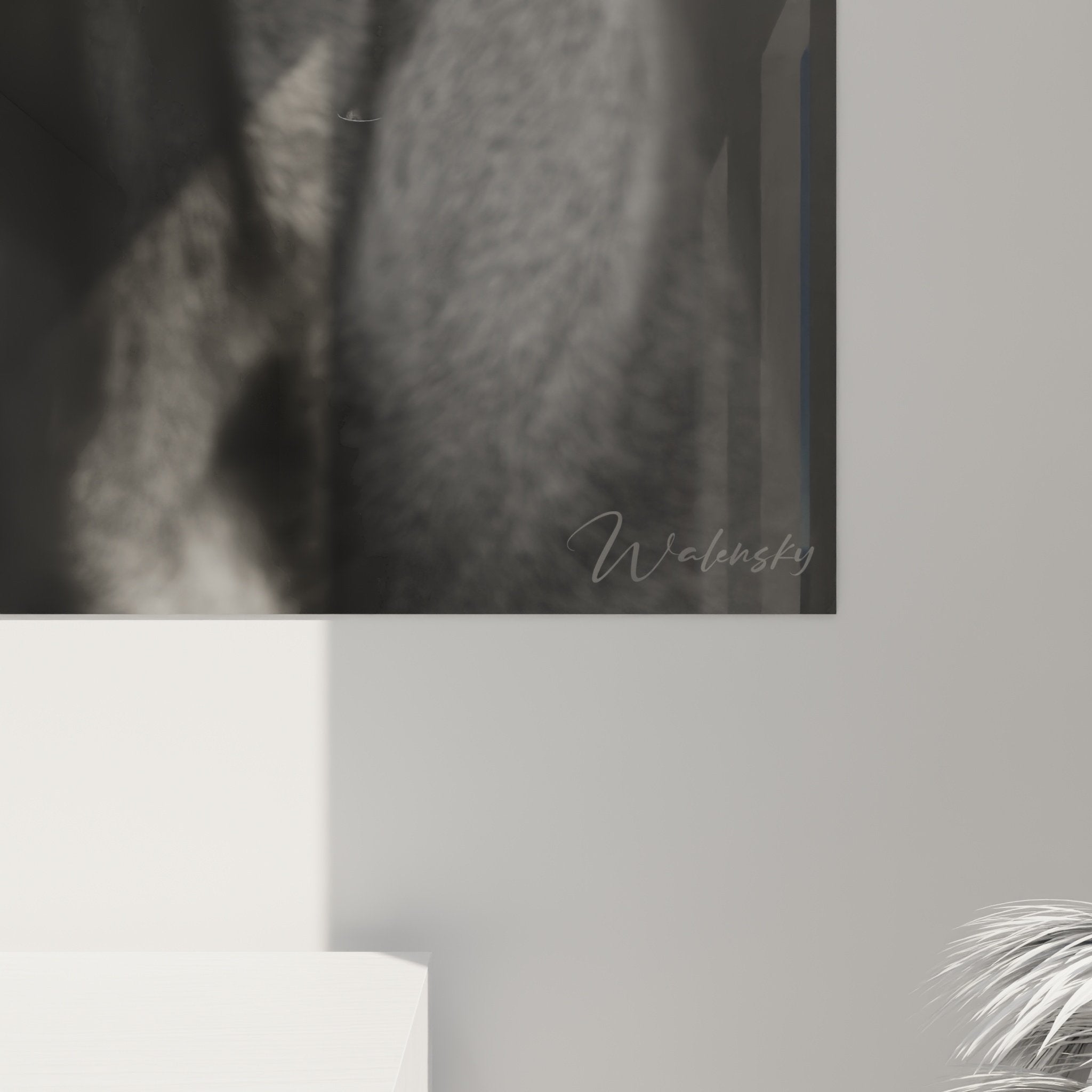 Vue d'ensemble tableau portrait chien monochrome dans intérieur moderne, décoration murale Rhodesian Ridgeback élégante