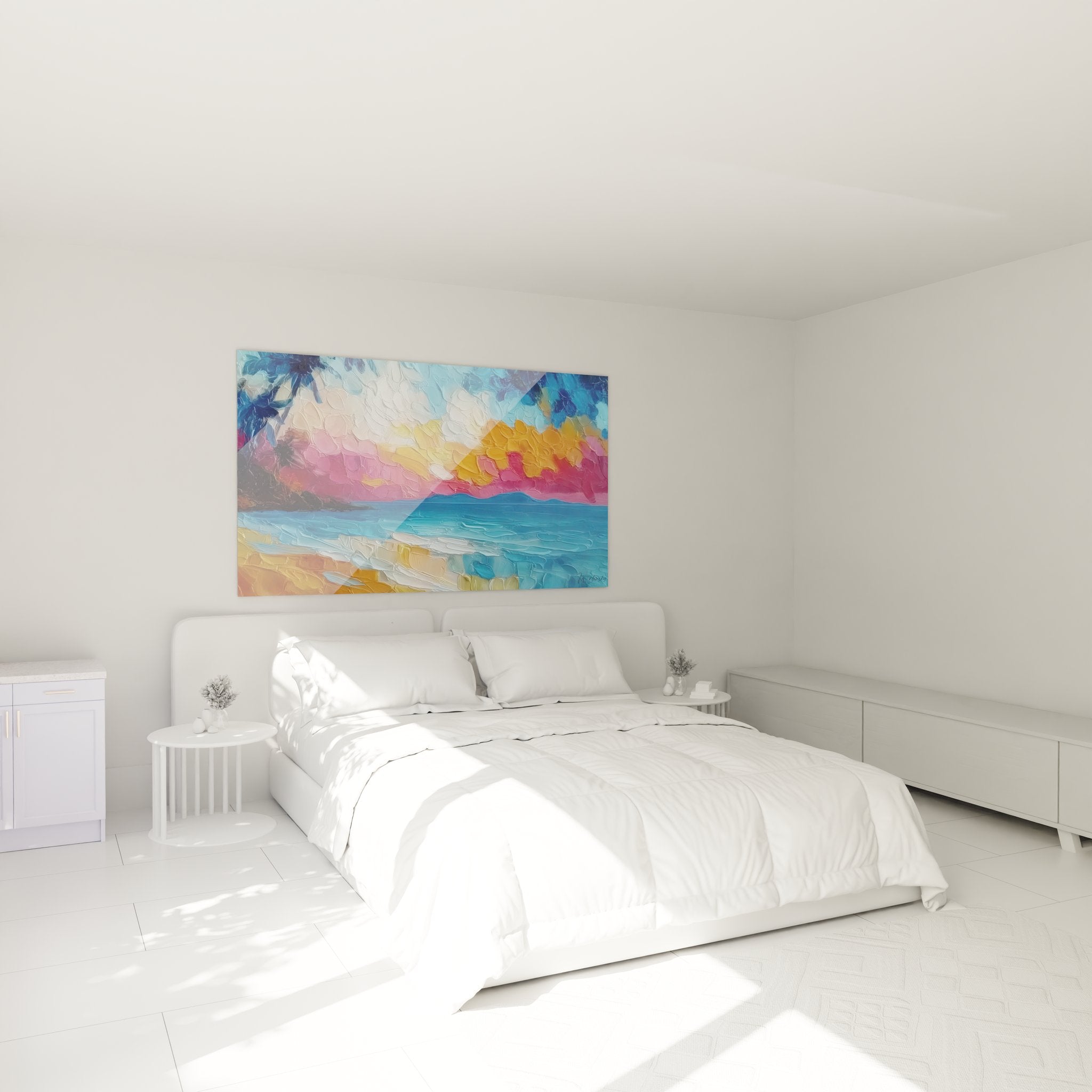 Tableau mural paysage marin coucher soleil déco chambre ambiance maritime couleurs chaudes apaisantes