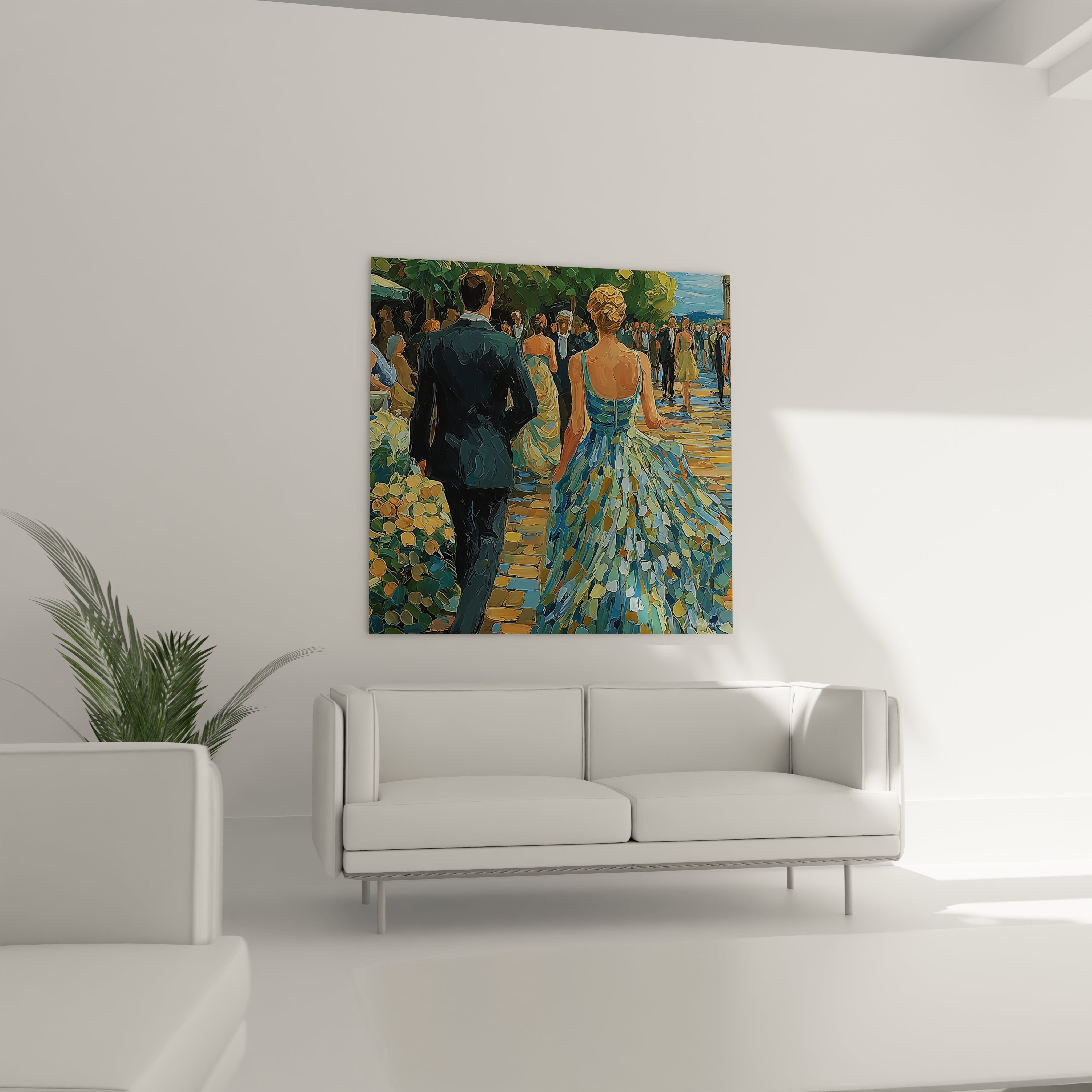 Tableau mural couple élégant sur un mur blanc, décor art moderne pour intérieur contemporain