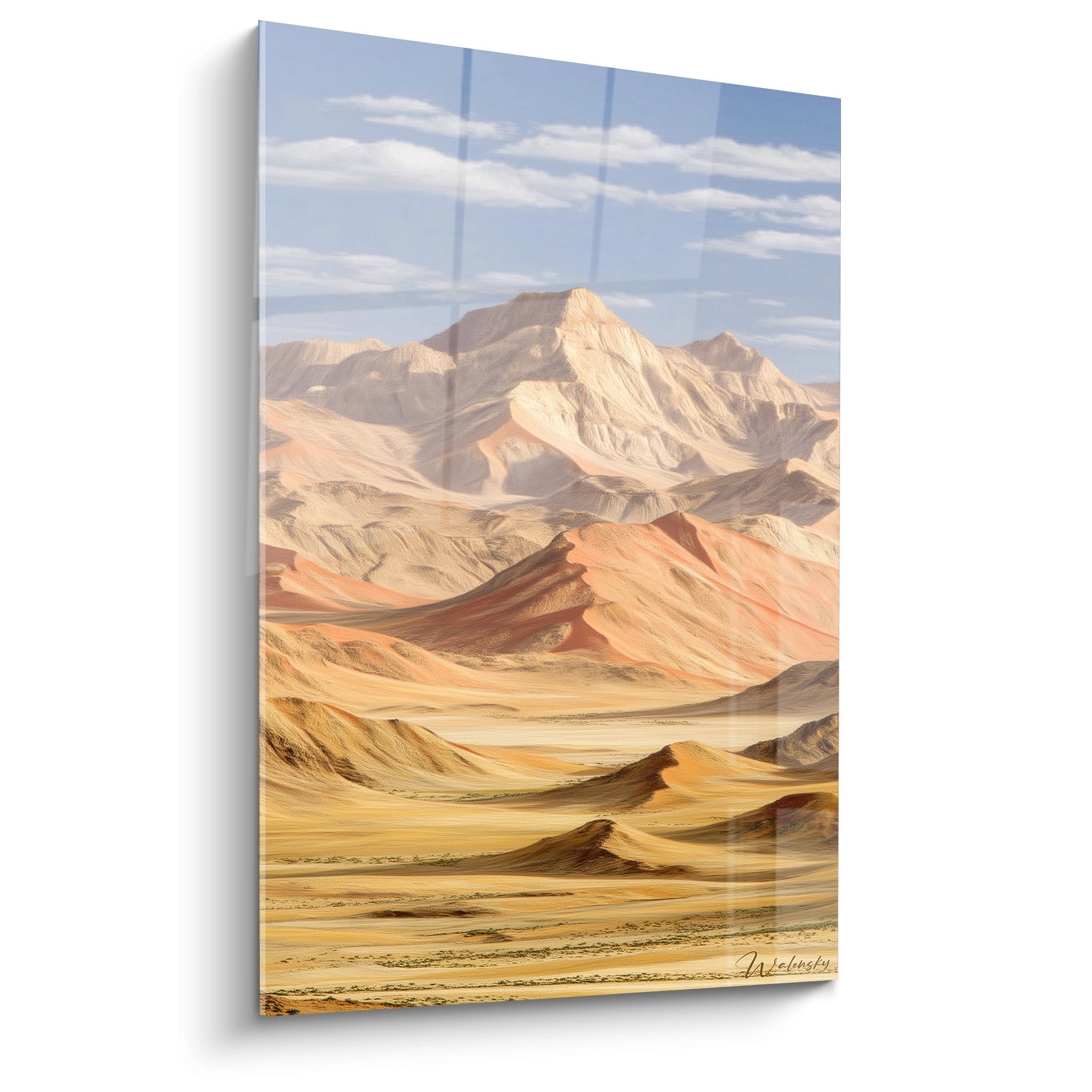 Tableau mural désert montagnes dorées avec dunes sable et reliefs sculptés paysage désertique majestueux