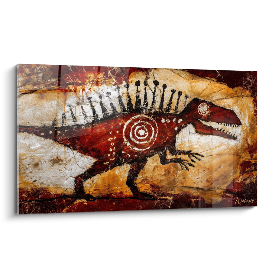 Red Dinosaur Painting - Sacred Prehistoric Creature - Prehistoric Frescoes Edition