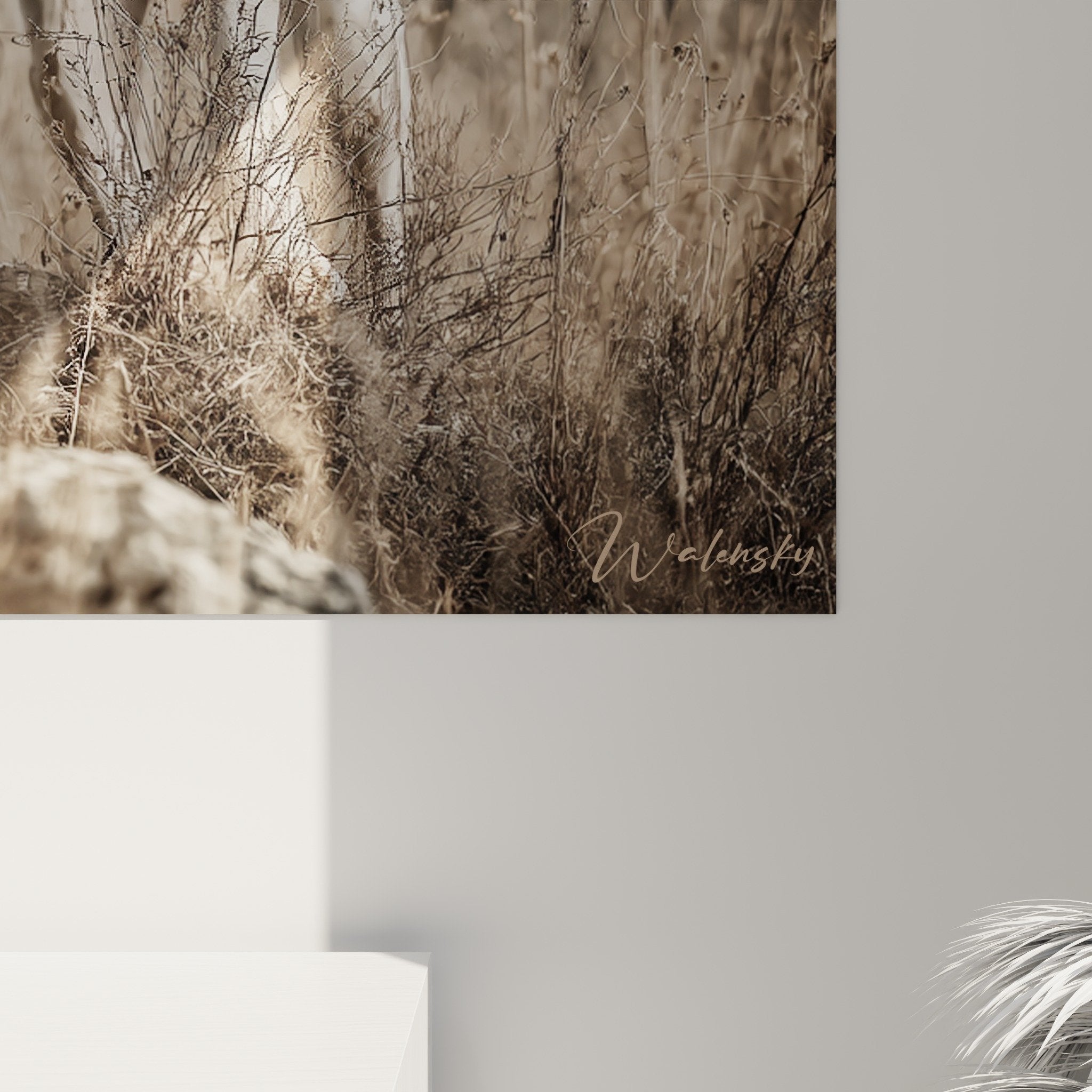 Vue d'ensemble tableau mural dogue argentin contemplant horizon dans salon contemporain