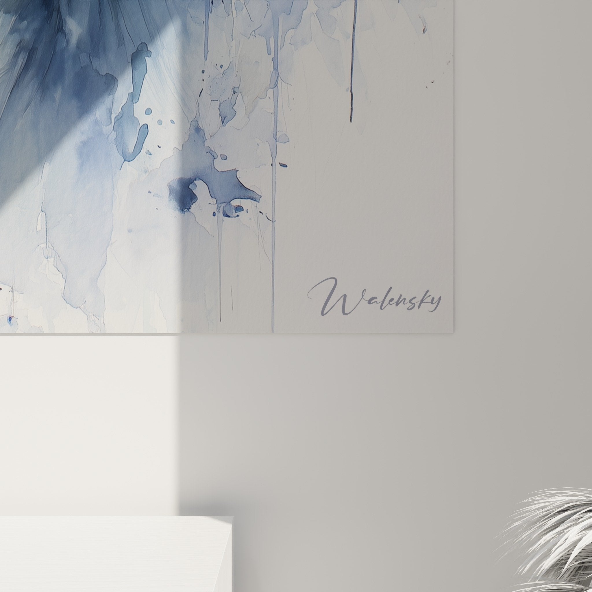 Œuvre murale Dogue Argentin style aquarelle contemporain couleurs blanc bleu ambiance décorative