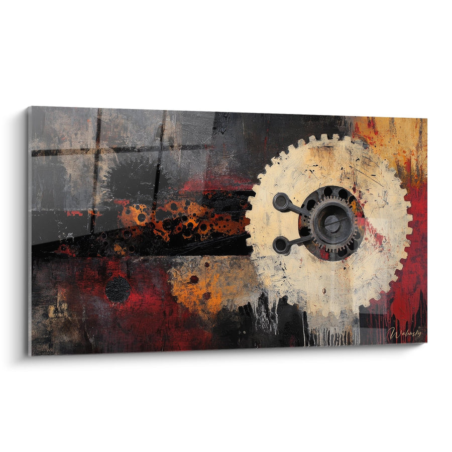 Tableau engrenage industriel abstrait - Mécanisme rouge - édition machines et engrenages