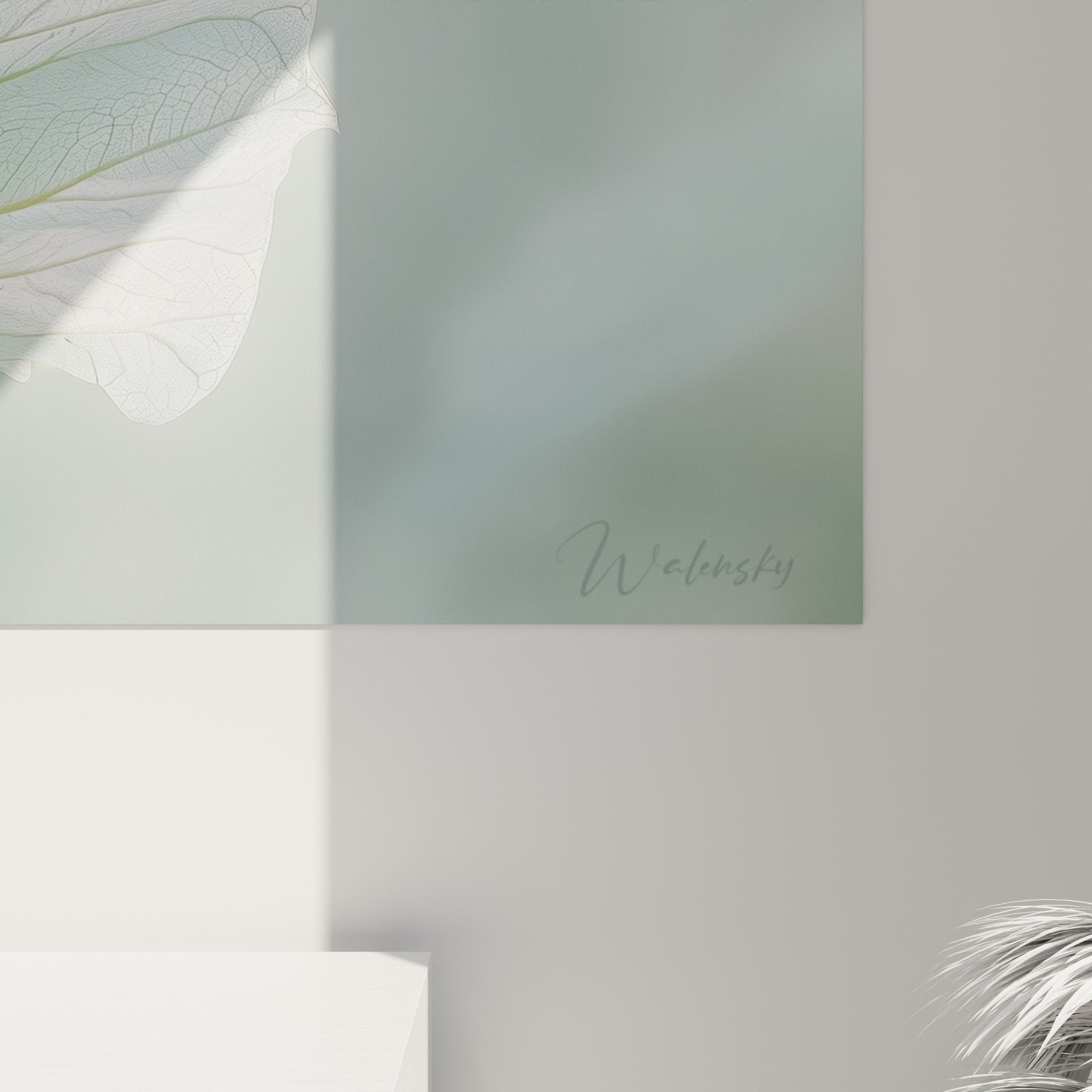 Vue d'ensemble tableau feuille nénuphare translucide décoration murale verte