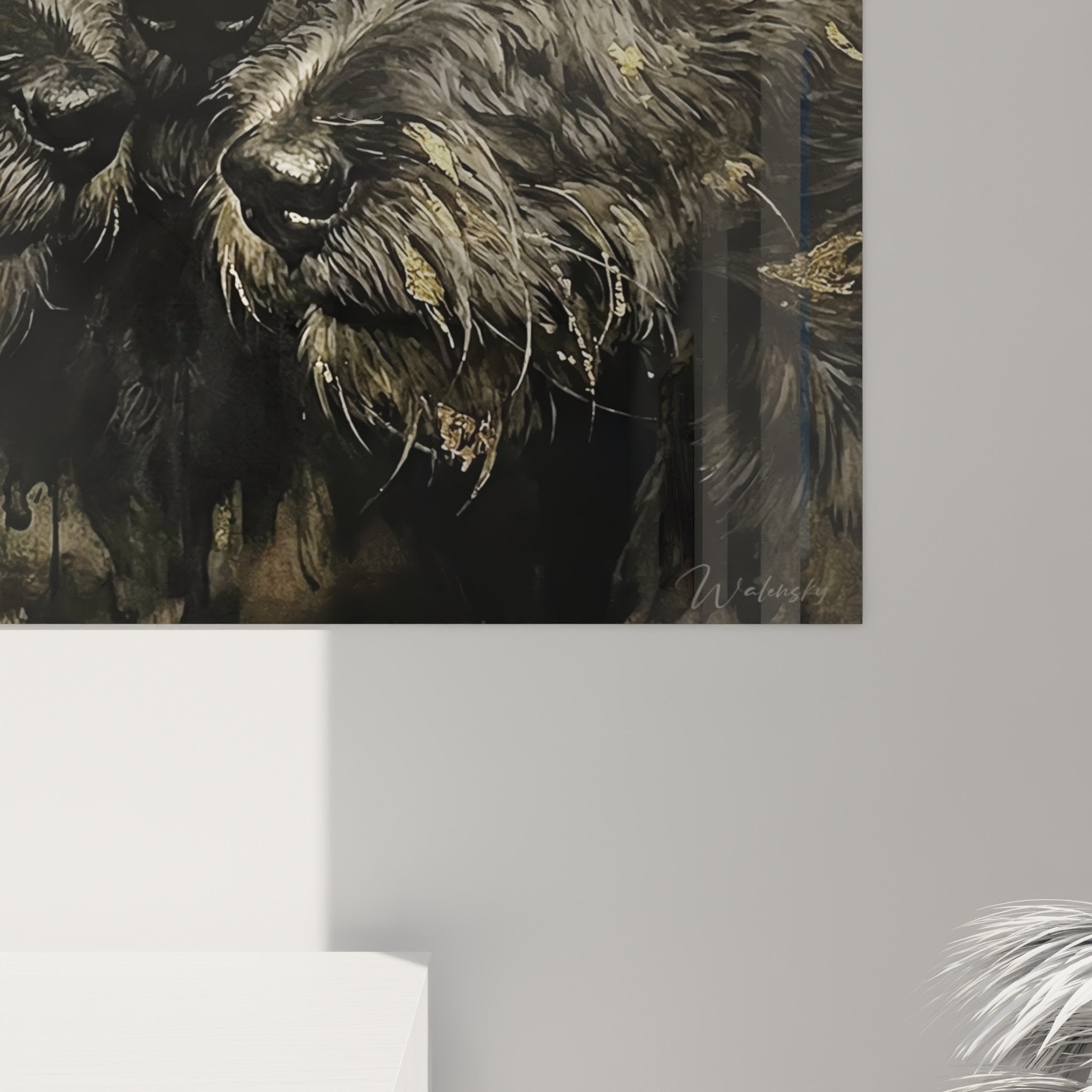 Vue ensemble tableau fox terriers decoration murale art animalier sophistique salon