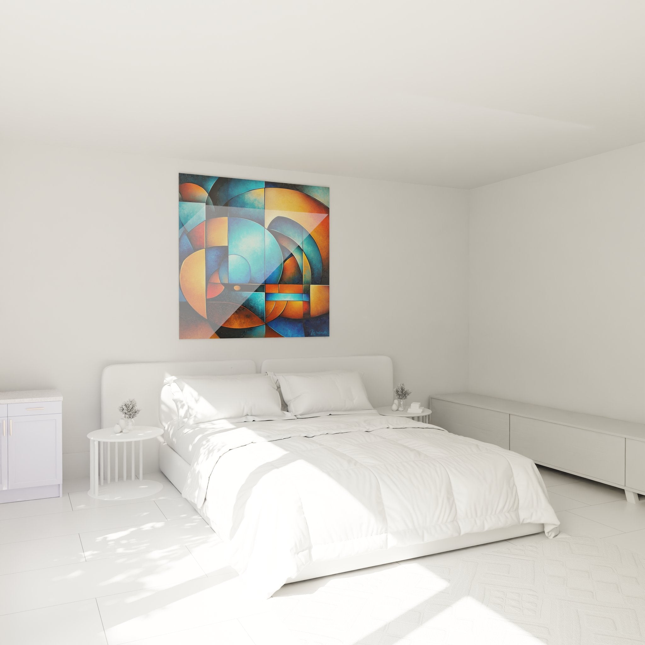 Tableau mural géométrique abstrait cercles colorés dans chambre moderne décoration murale contemporaine design