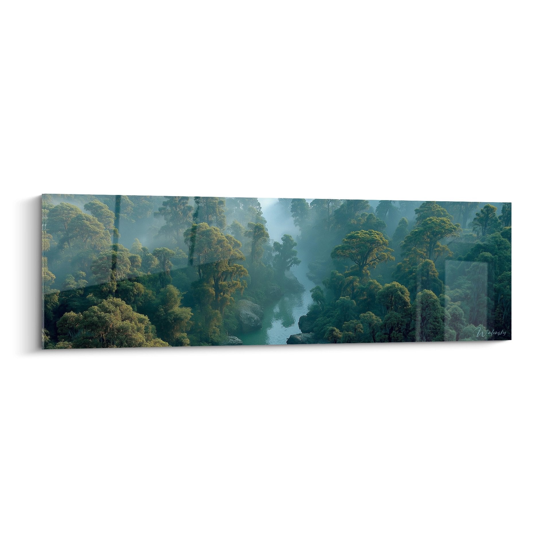 Tableau mural jungle brumeuse avec canopée tropicale dans la brume matinale, décoration nature