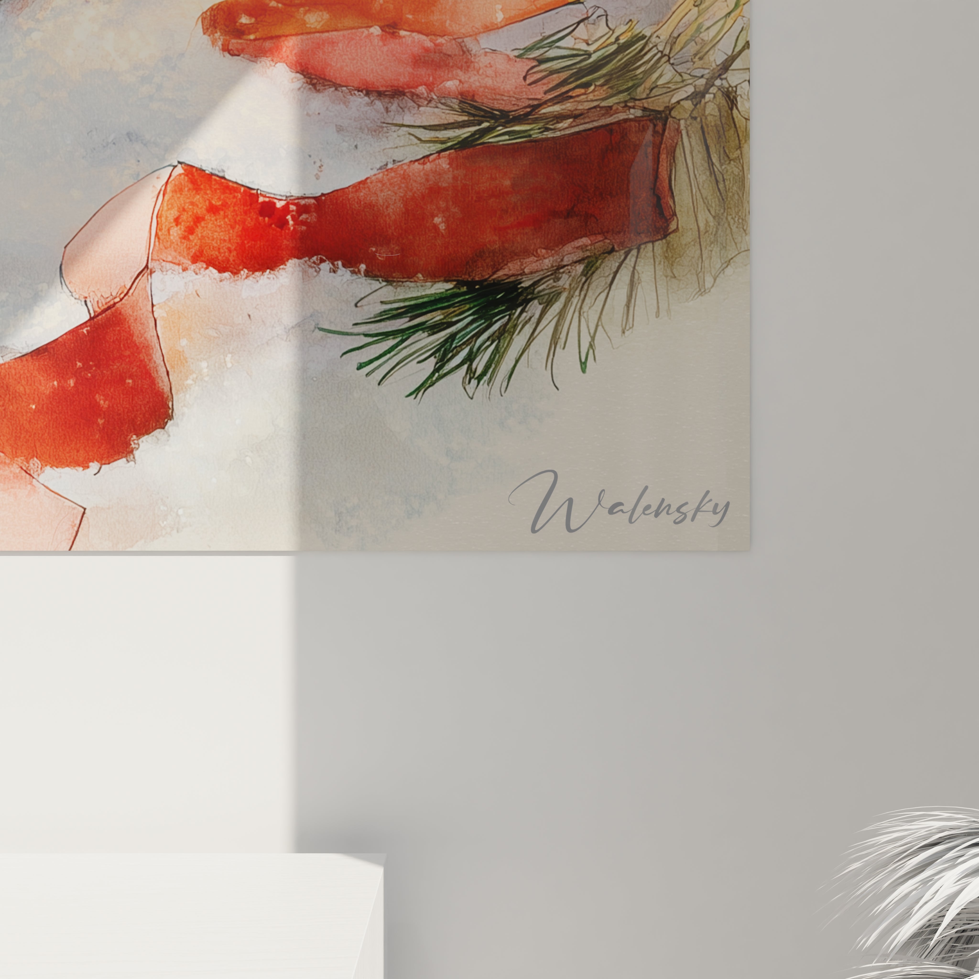 Tableau mural lanternes de Noël avec des décorations festives et des couleurs chaleureuses de Walensky