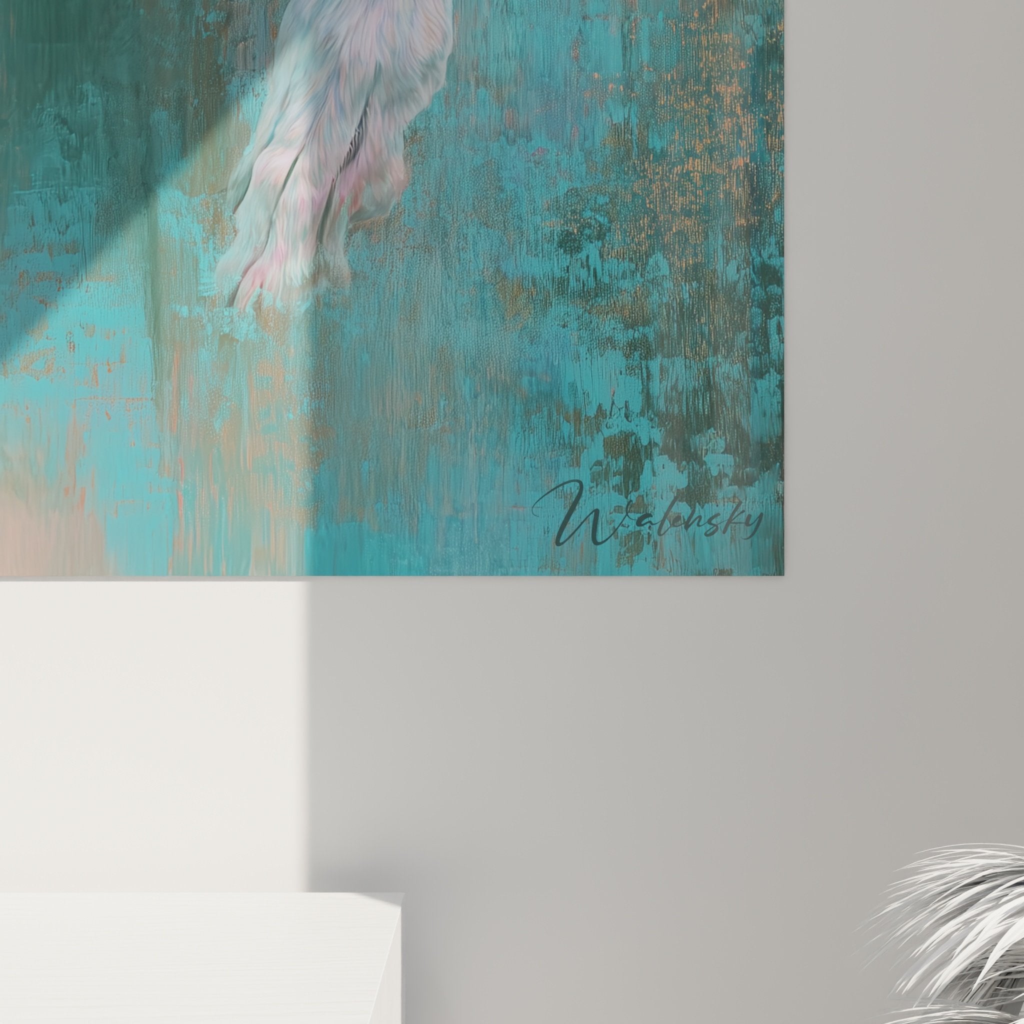 tableau mural levrier whippet violet perspective decoration interieur moderne artistique turquoise