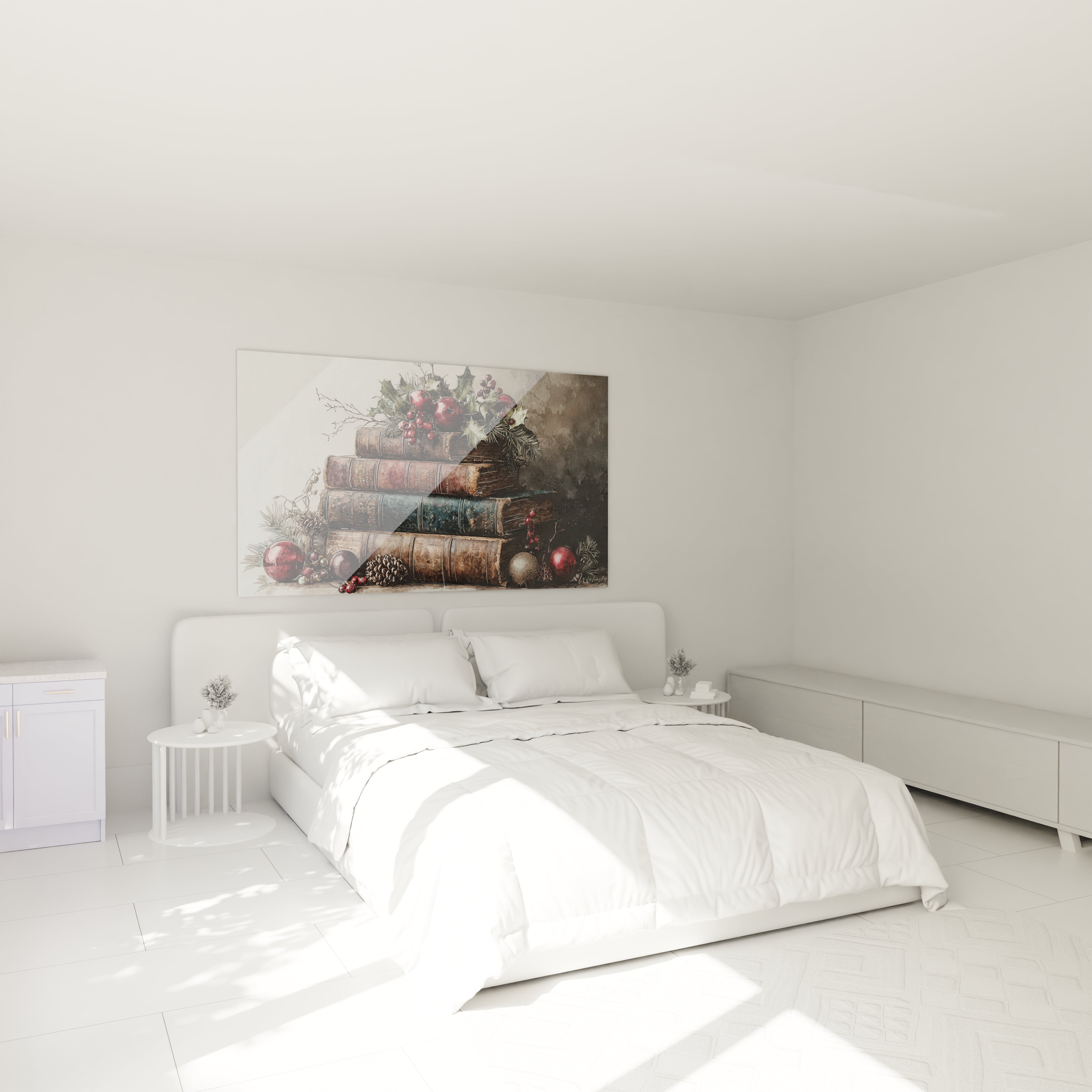 Tableau mural livres Noël de Walensky avec une décoration festive sur un fond clair