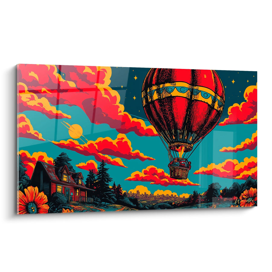 Tableau montgolfière vintage - Voyage au coucher de soleil - édition Mongolfière