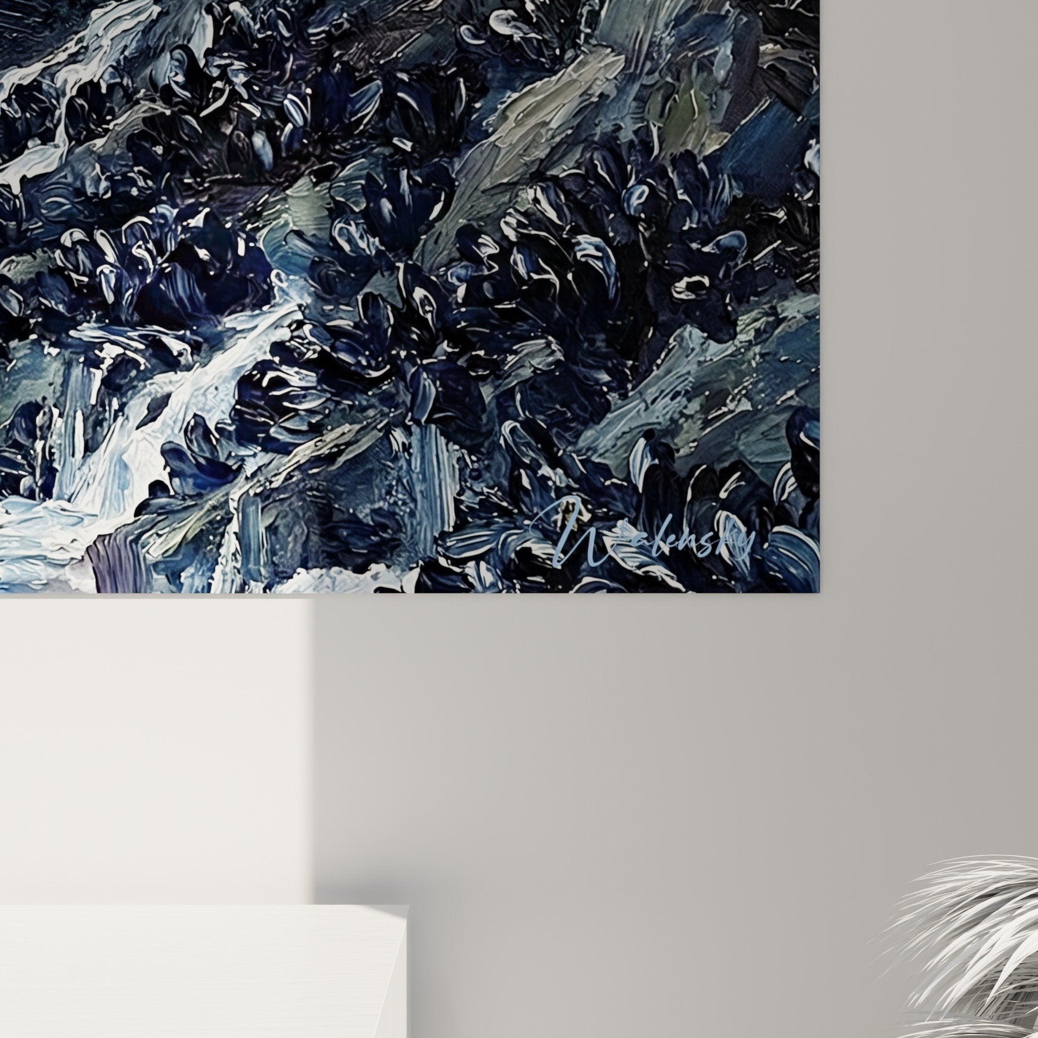 Wandbild gegossenes Meer Sturm Wohnzimmer marine Dekoration blau grau Wellen Felsen Küste
