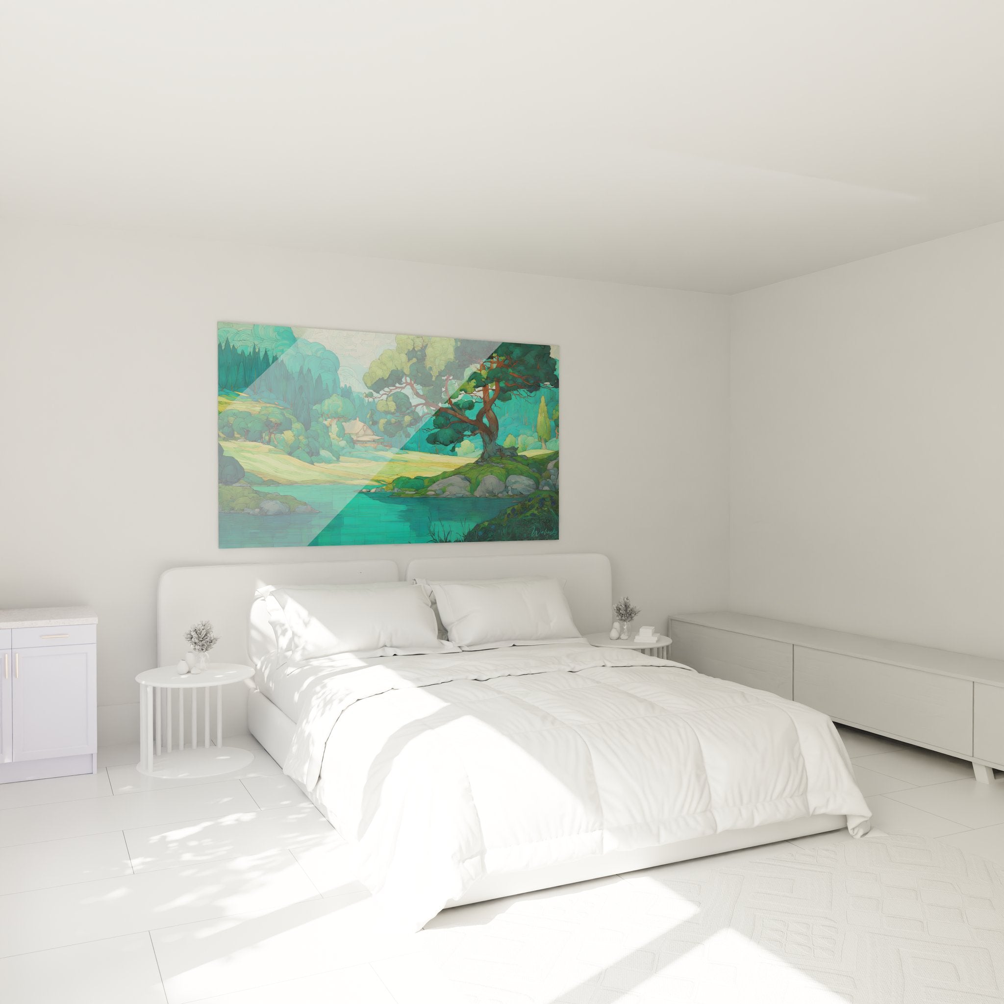 Tableau mural paysage rivière verte ambiance chambre décoration campagne nature zen