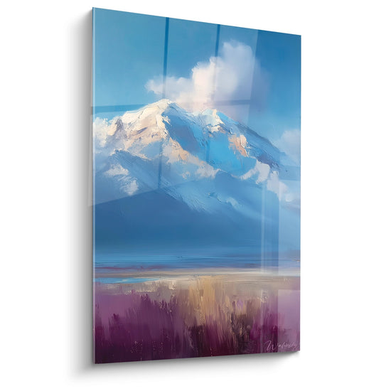 Wandbild Berggipfel schneebedeckter Gipfel aus Wolken auftauchend zeitgenössische Alpenkunst Dekoration