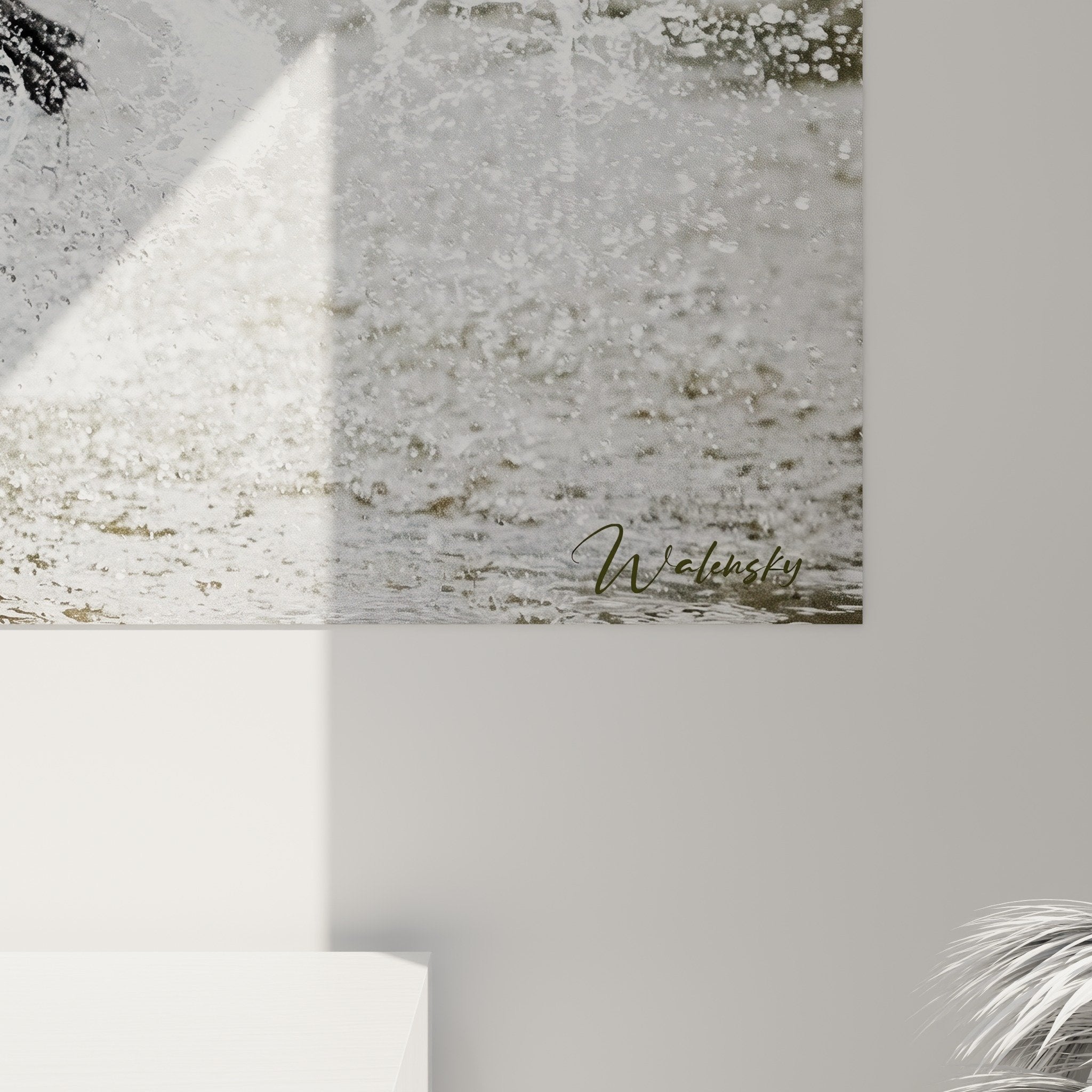 tableau mural puli eau mouvement decoration moderne salon contemporain noir blanc