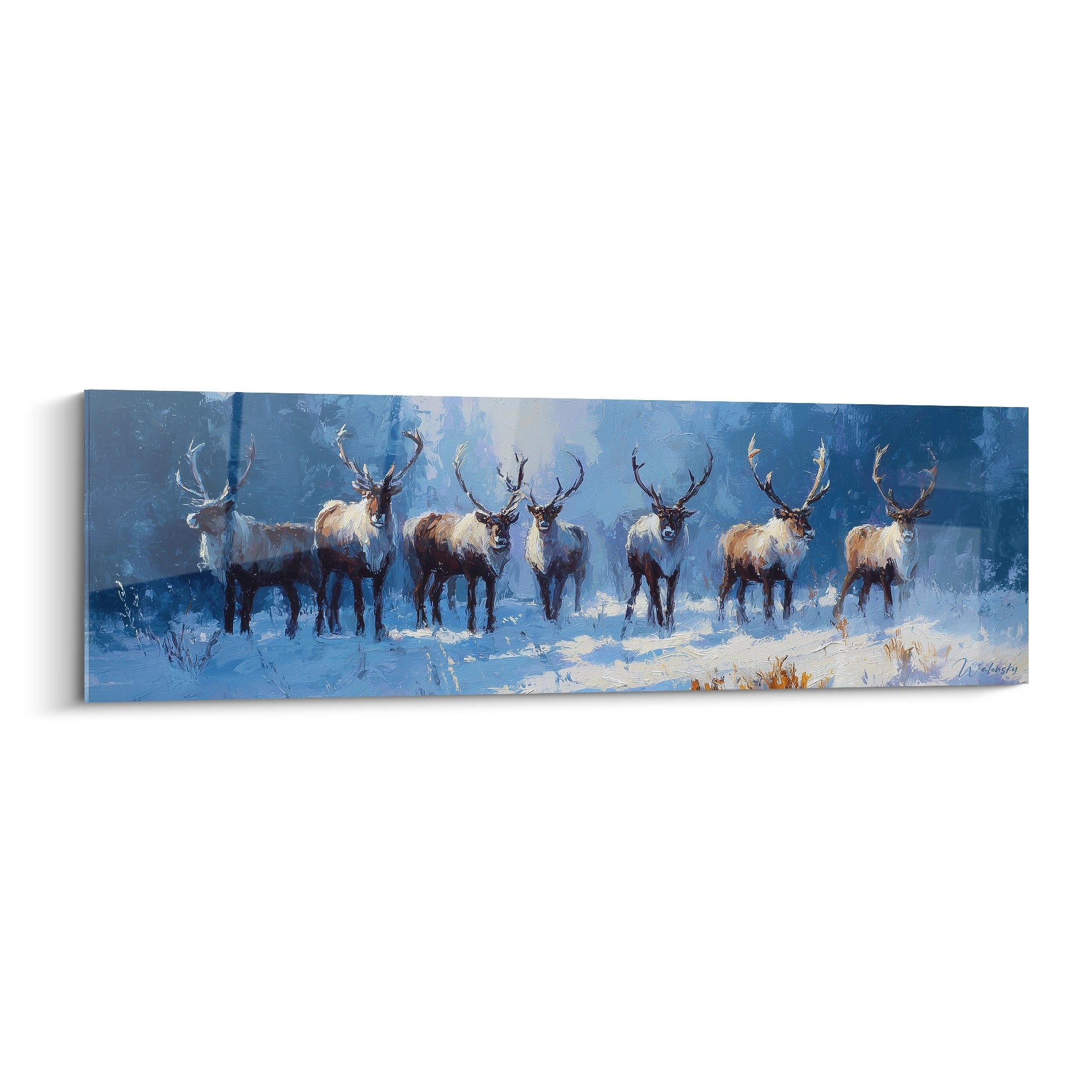 Tableau mural rennes Noël représentant des rennes majestueux dans un paysage hivernal