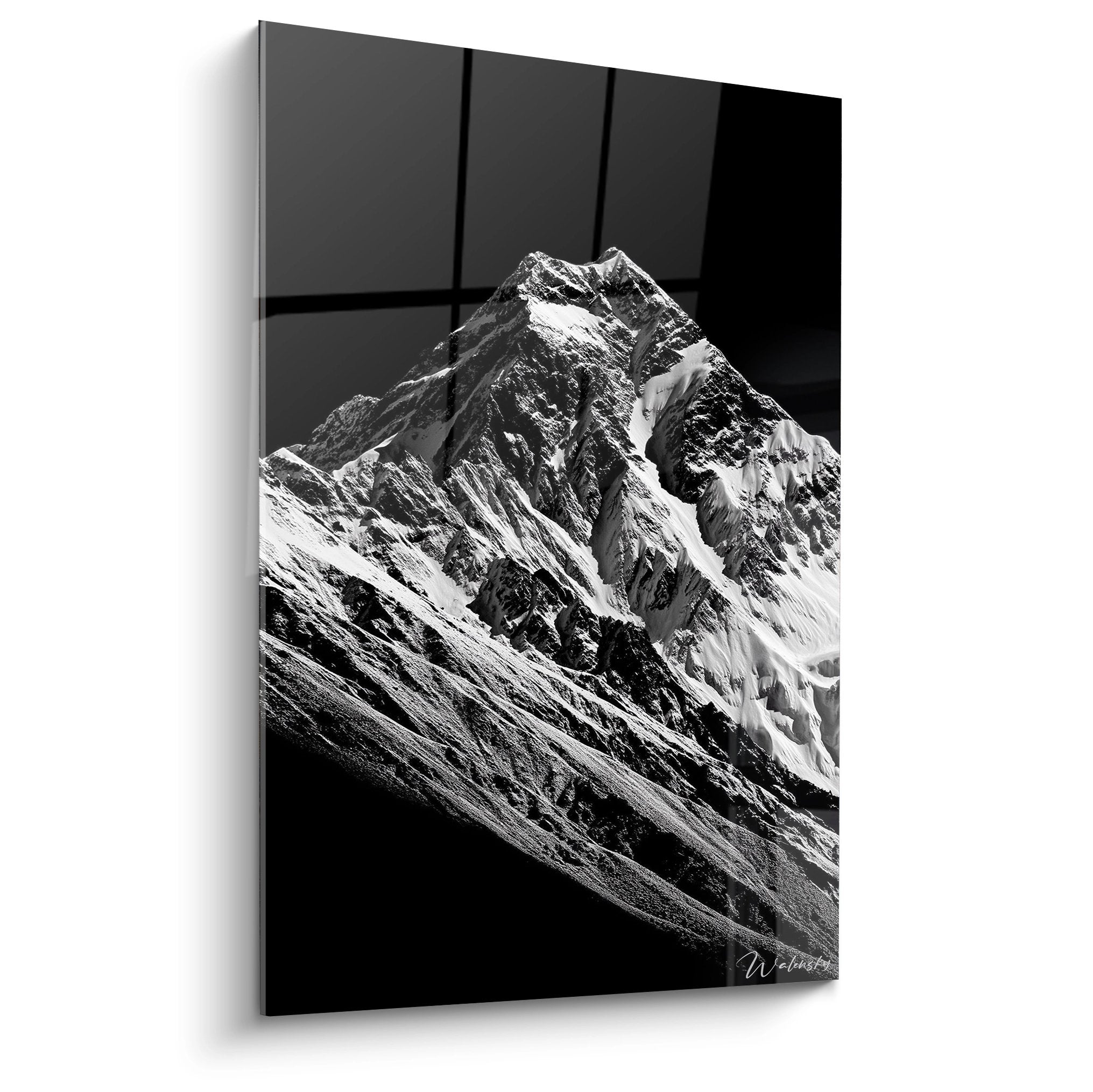 Tableau mural sommet enneigé noir et blanc, montagne majestueuse, décoration murale nature haute qualité