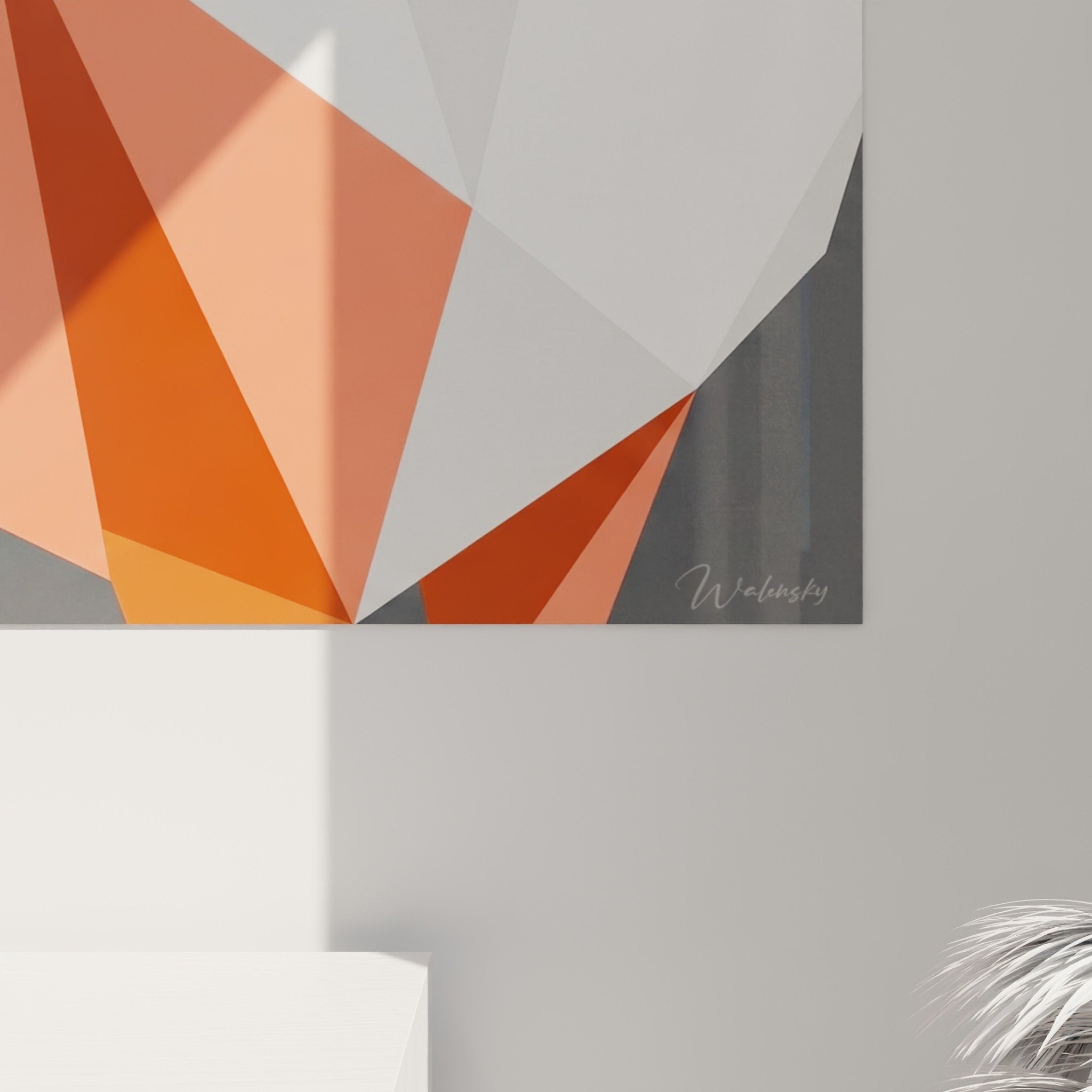 Vue ensemble tableau mural Spitz Pomeranien orange polygonal decoration murale contemporaine salon moderne