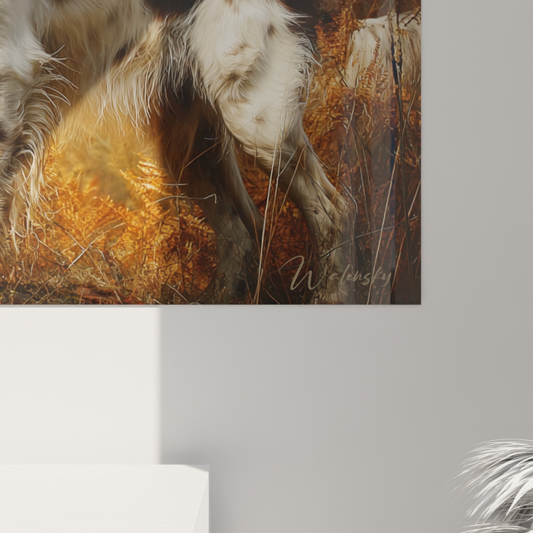 Vue ensemble tableau springer anglais decoration murale chien chasse paysage automnal cadre elegant