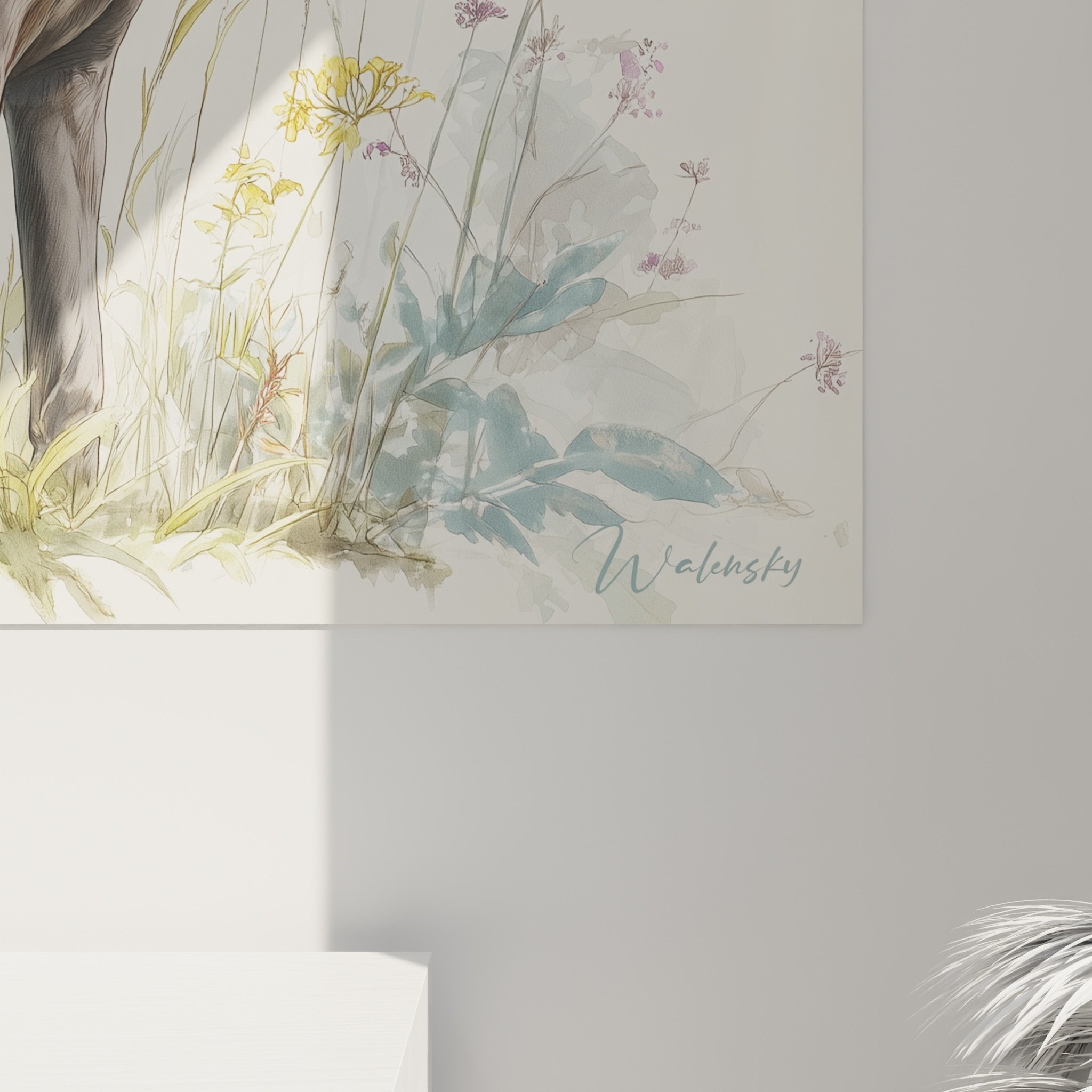 Tableau mural Weimaraner prairie naturelle tons pastel decoration interieur elegant