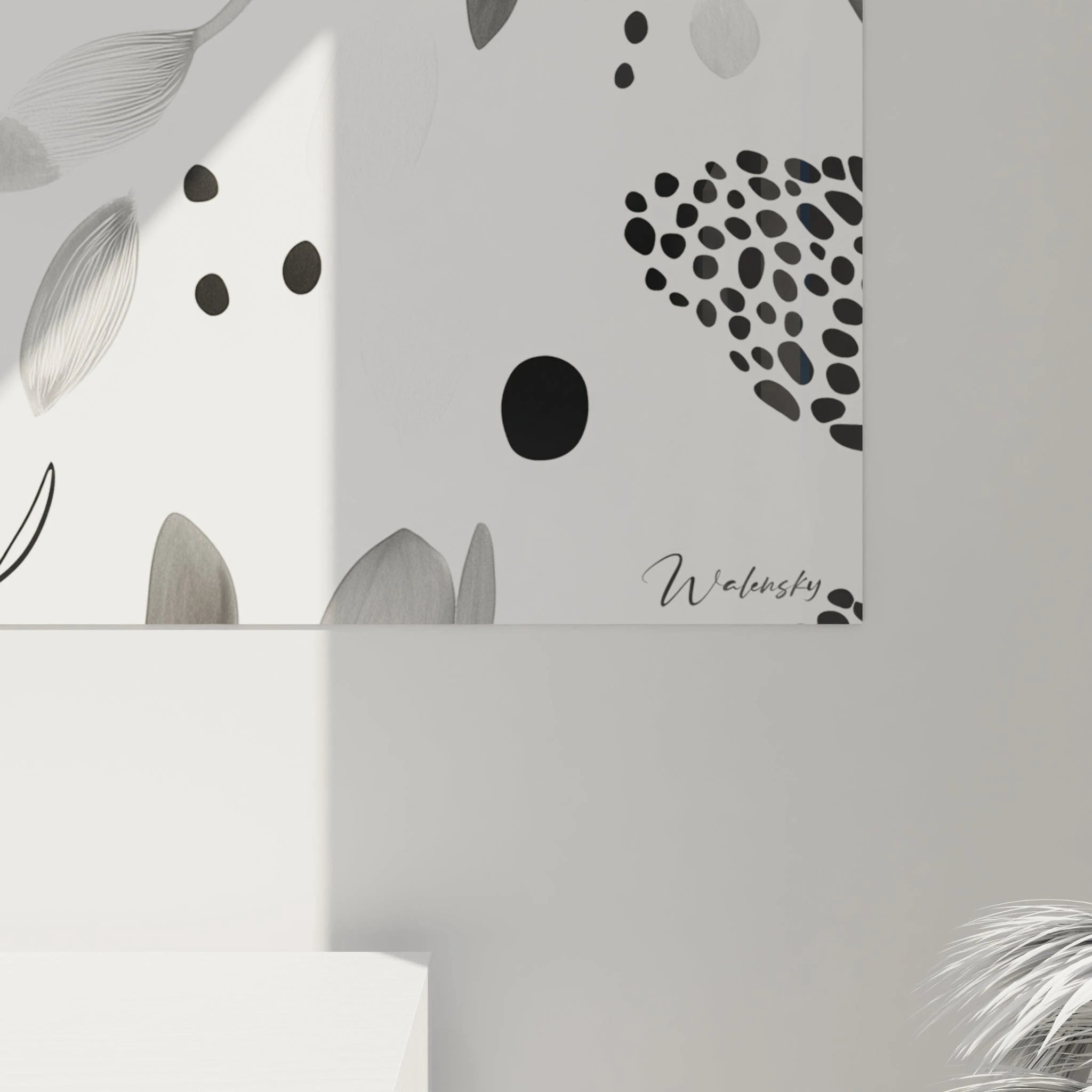 Tableau Murmure Feuillage Apaisant Gris - édition tacheté noir et blanc - Walensky