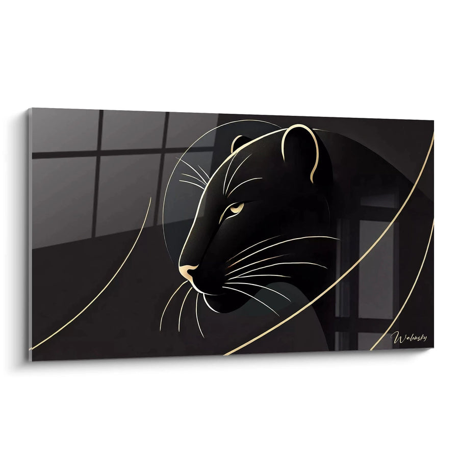 Tableau Murmure Noir et Or - Édition Panthère Noire Animaux