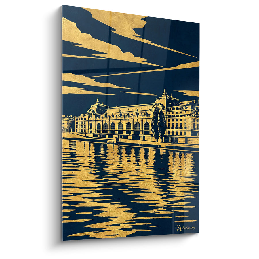 Gouden schilderij Musée d'Orsay op marineblauwe achtergrond - Nocturne Parijs - Musée d'Orsay Île-de-France editie