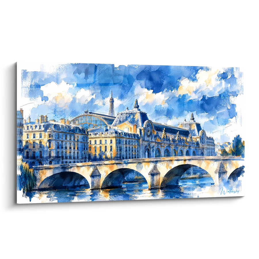 Painting Parisian Facade in Blue and Ocher on a Bridge - Light Before the Storm - Musée d'Orsay Edition Île-de-France