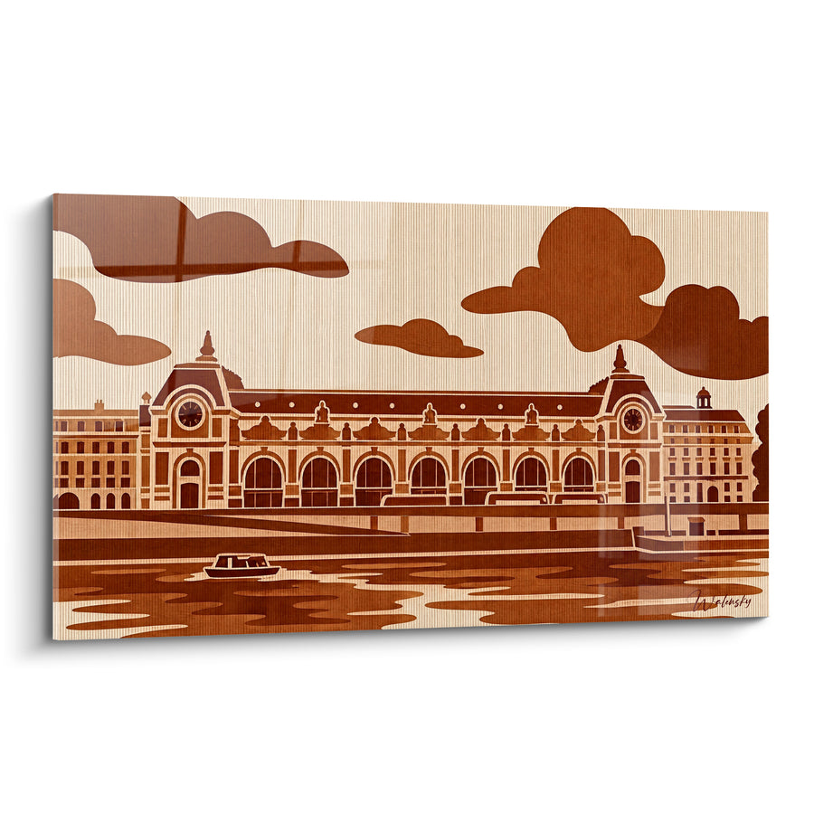 Painting Terracotta and Cream Facade by the Seine - Stroll along the Quays - Musée d'Orsay Edition Île-de-France
