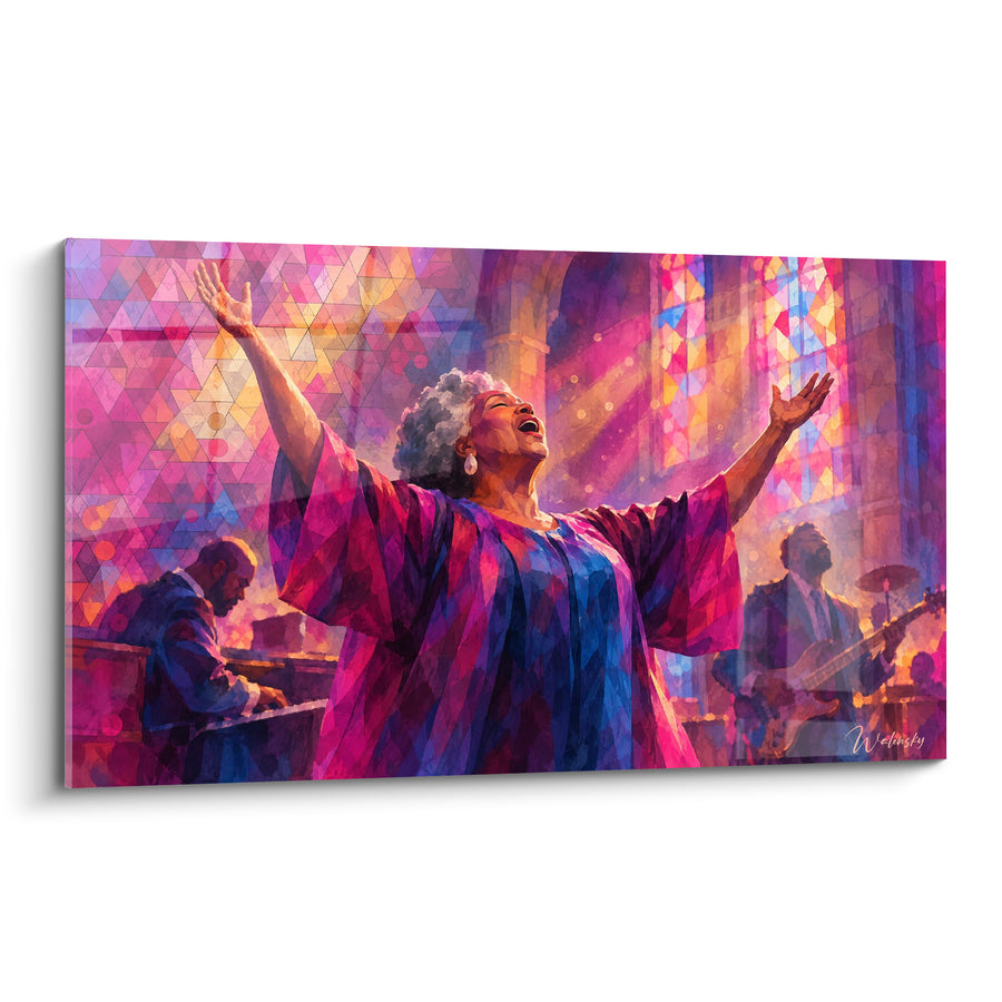 Tableau Chanteuse gospel robe magenta et bleue - Élan de ferveur - Edition Musicien Divers