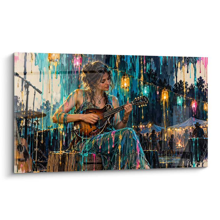 Tableau Musicienne turquoise aux lanternes dorées - Sérénade nocturne - Edition Musicien Divers
