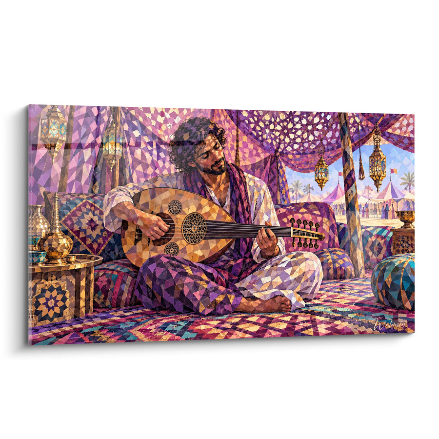 Tableau Musicien au oud violet et doré - Mélodie sous la tente - Edition Musicien Divers
