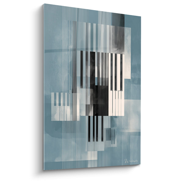 Cuadro Música azul gris y blanco teclas superpuestas - Collage de teclados - Edición Música