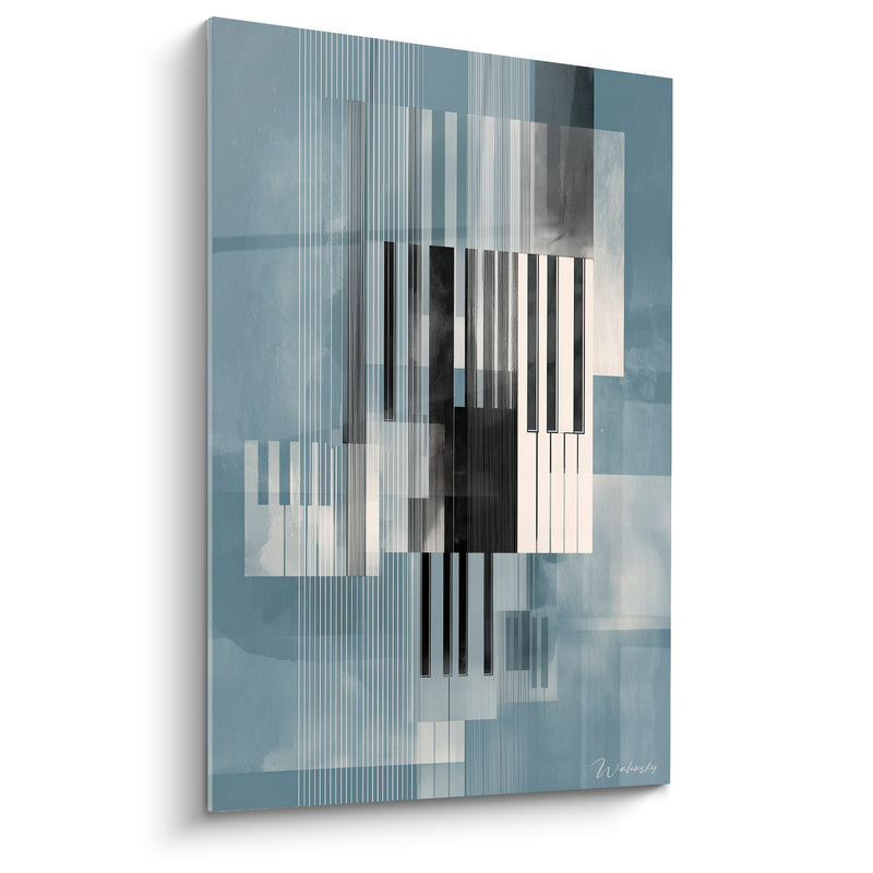 Tableau Musique bleu gris et blanc touches superposées - Collage de claviers - Edition Musique