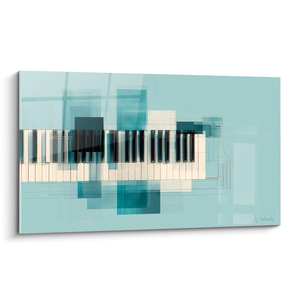 Music Keyboard Blue Pastel Ivory Geometric Painting - Silent Echo - Music Edition