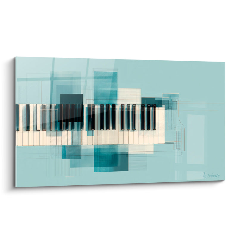 Tableau Musique clavier bleu pastel ivoire géométrique - Écho silencieux - Edition Musique