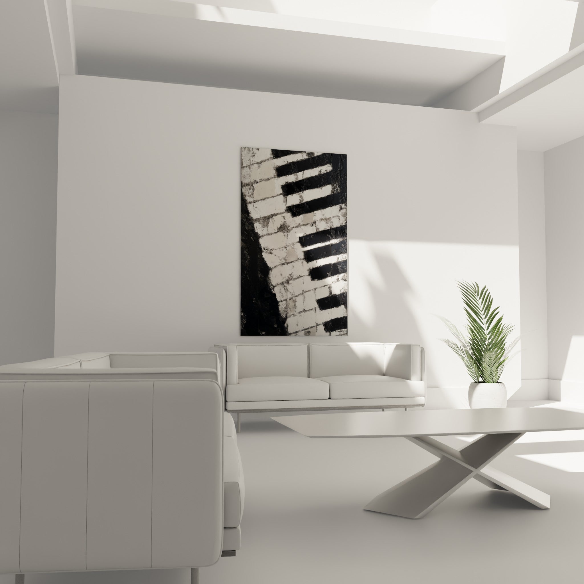 Touches ivoire et anthracite d'un piano texturé, suspendues au-dessus d'un canapé dans un salon lumineux