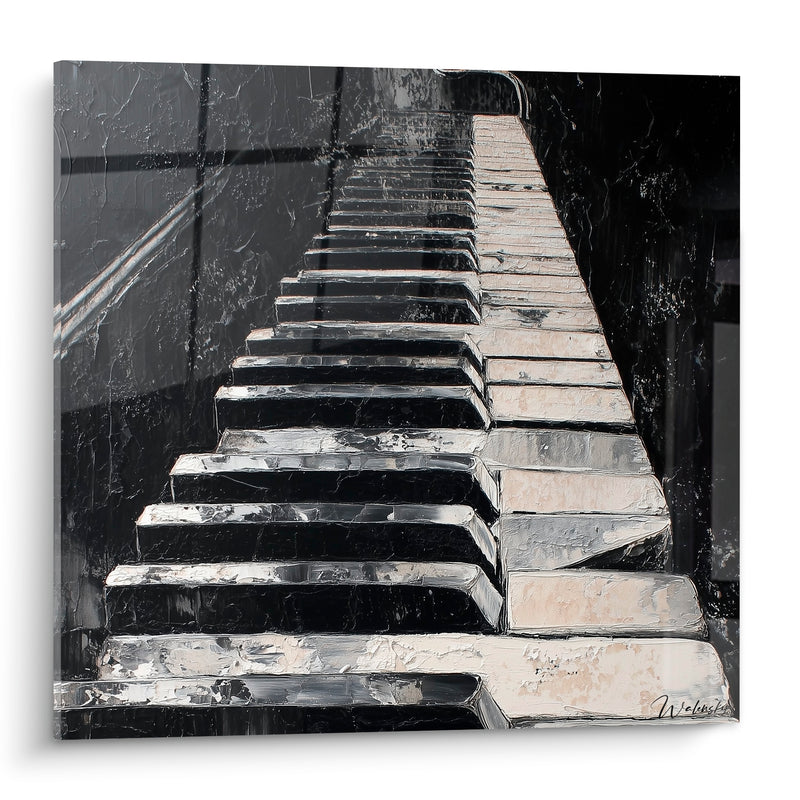 Tableau Musique clavier ivoire noir profond perspective - Souffle avant la note - Edition Musique