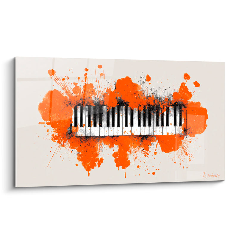 Tableau Musique orange et blanc clavier flottant isolé - Fond ivoire uni - Edition Musique