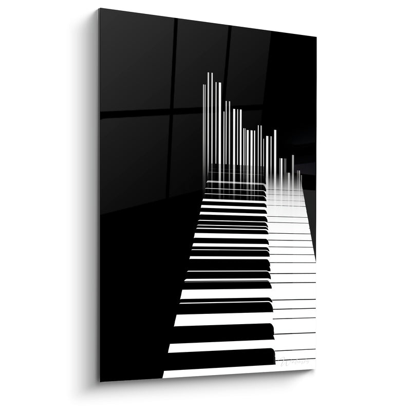 Tableau Musique noir et blanc touches ascendantes en lévitation - Barres flottantes verticales - Edition Musique