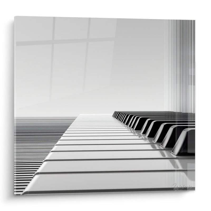 Tableau Musique blanc et noir clavier étiré à l'infini - Reflet de fenêtre - Edition Musique