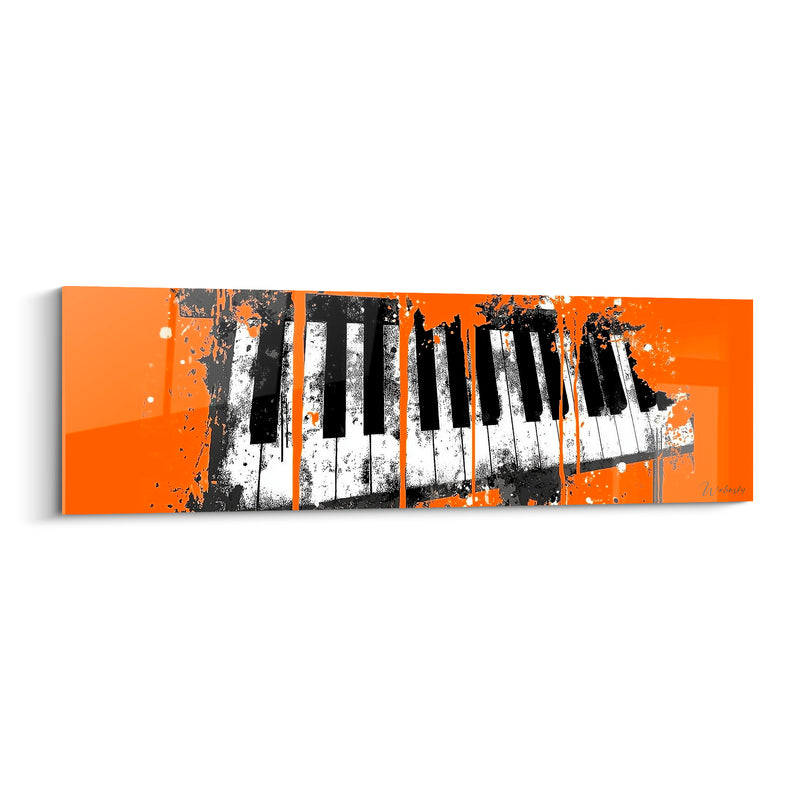 Tableau Musique orange et noir touches éclaboussées - Format panoramique allongé - Edition Musique