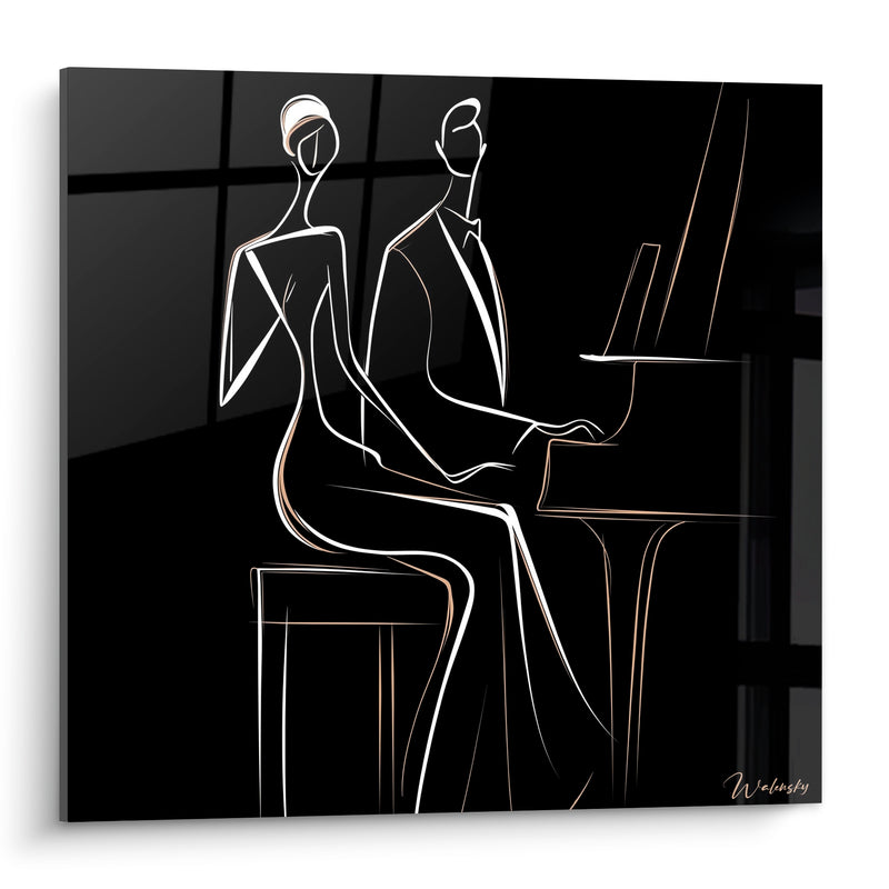 Tableau Musique noir et doré duo pianiste - Duo au clair de lune - Edition Musique